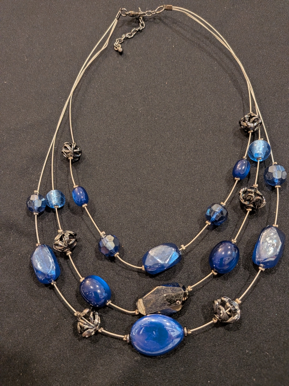 Blue Multi-Strand Beaded Necklace 13.5" - Designer Style